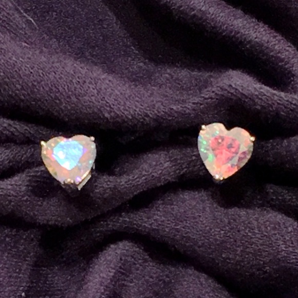 Sterling Heart Shaped Rainbow Zircon Earrings - Picture 3 of 5